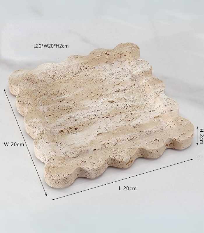 Decorative Tray Beige Stone Travertine Square 20 cm
