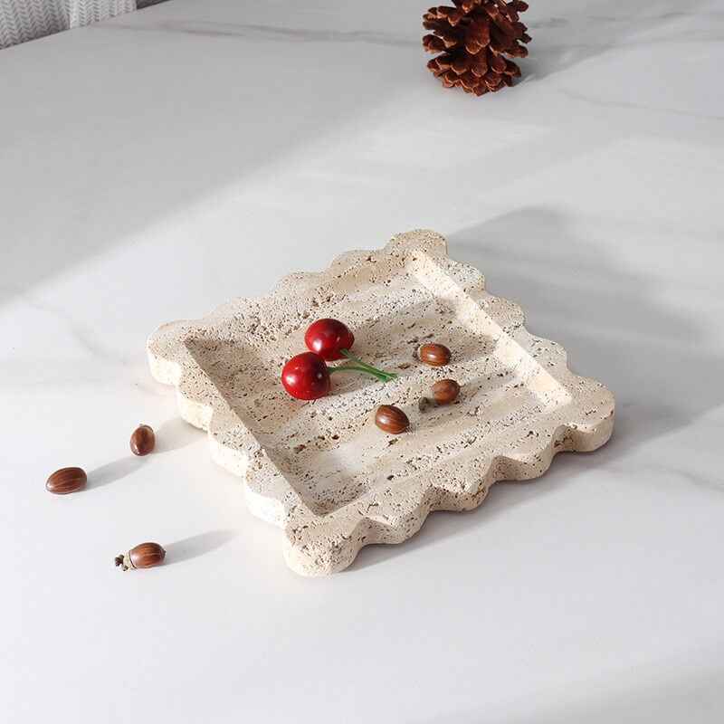 Decorative Tray Beige Stone Travertine Square 20 cm