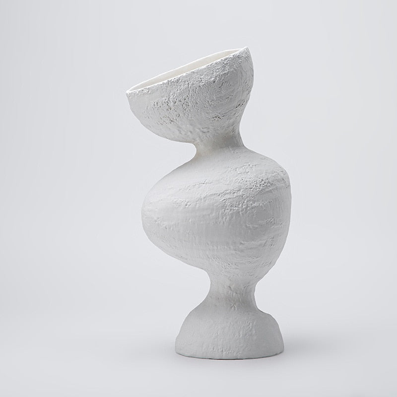 White Ceramic TableTop Vase Handcrafted Abstract Large 40 cm