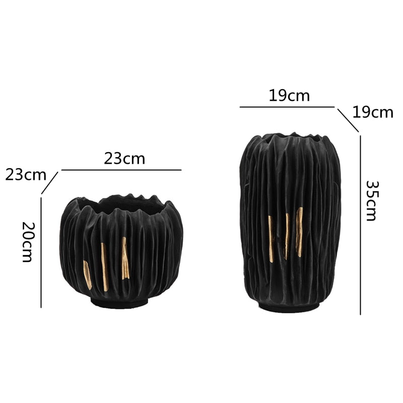 Black Abstract Vase Gold Crease Texture Abstract Resin