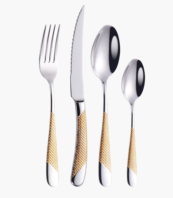 4 Pcs Premium Cutlery Set Stainless Steel Mirror-Polished Silver Gold