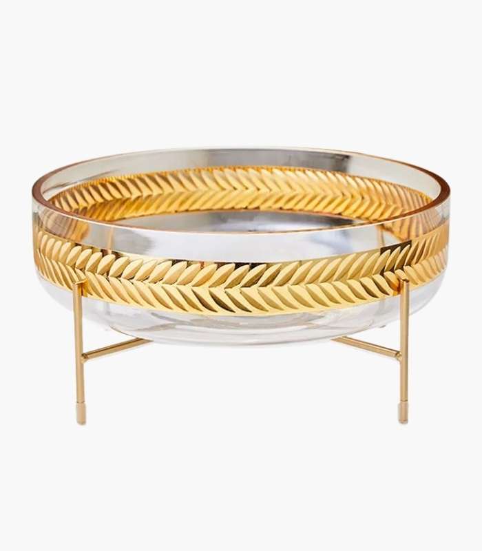 Crystal Fruit Bowl with Metal Wire Stand - Luxury Centerpiece
