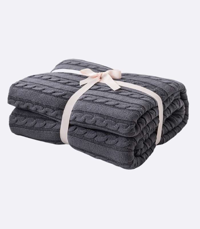 Cable Throw Knitted Blanket Cotton Grey