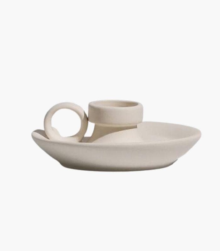 Contemporary Ceramic Candleholder Beige 12cm