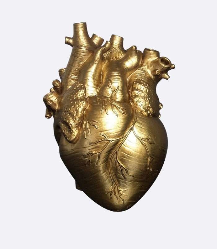 Heart Vase White Resin Gold