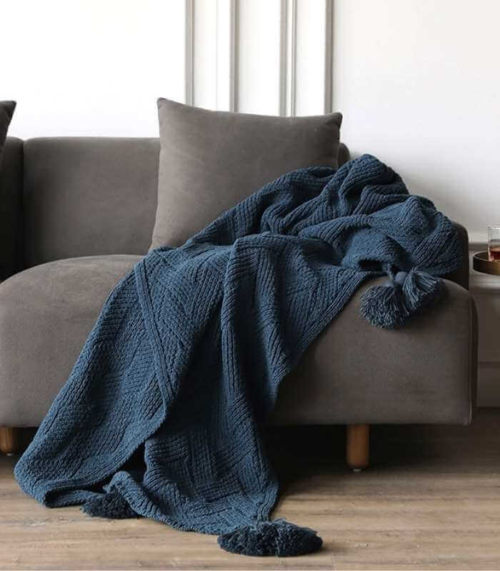 Chenille Stripe Plaid Blanket Soft with Tassels Throw 1kg