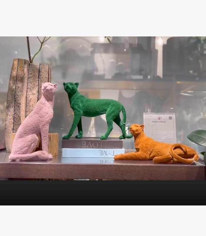 Artisan Flocked Leopard Sculpture | Elegant Wildlife Decor in Three Distinctive Styles