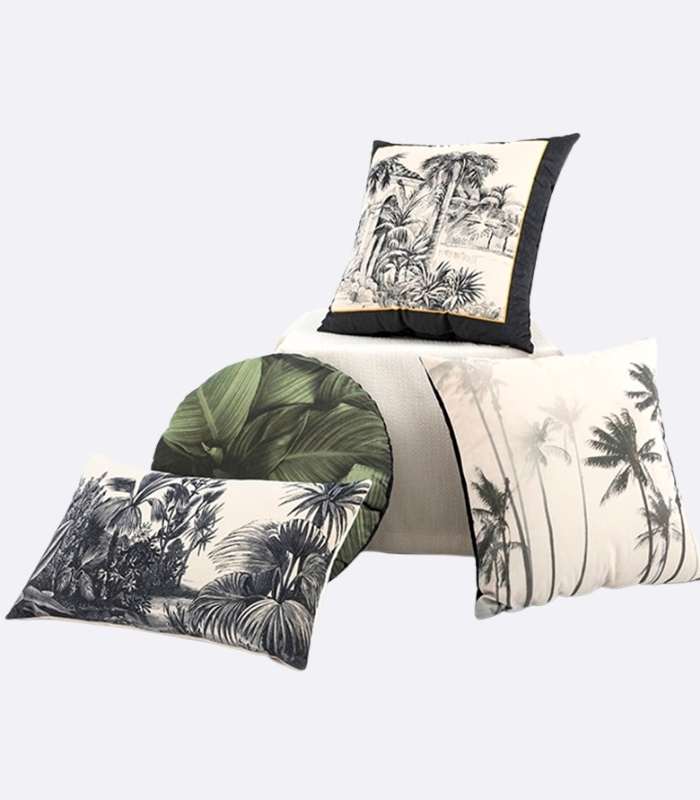 Night Jungle Velvet Cushion Cover Grey White Velvet