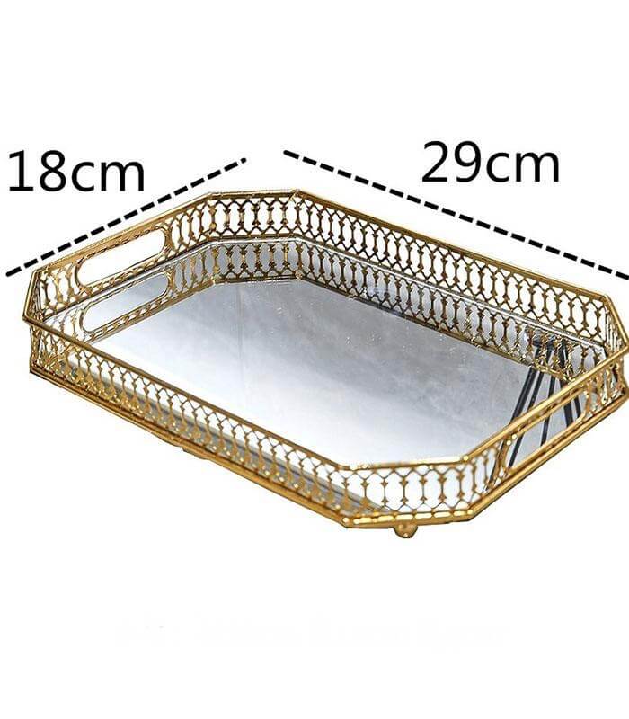 Vintage European Gold Mirror Metal Tray Rectangular 29cm, Mirror Tray