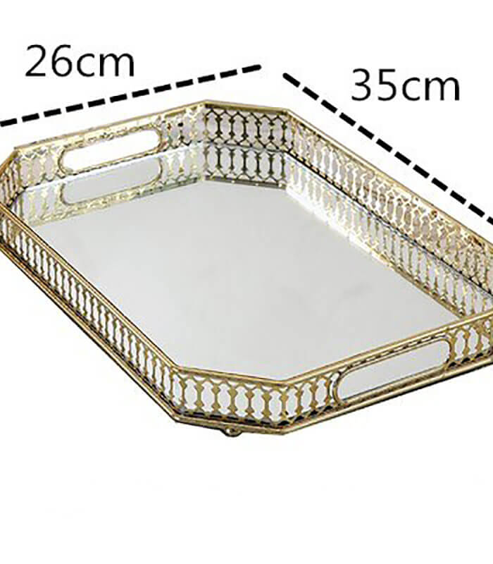 Vintage European Gold Mirror Metal Tray Rectangular 35cm
