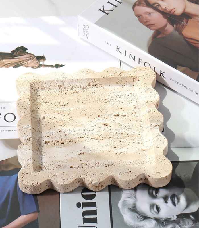 Decorative Tray Beige Stone Travertine Square 20 cm
