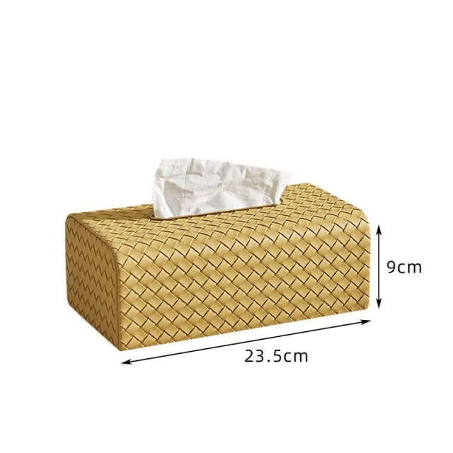 Solid Rectangular Tissue Box Woven Leather Large