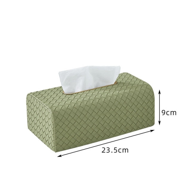 Solid Rectangular Tissue Box Woven Leather Large