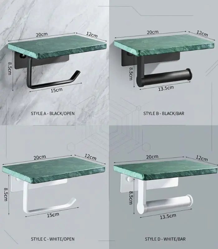 Toilet Roll Holder Wall-Mounted Natural Marble Green Marble