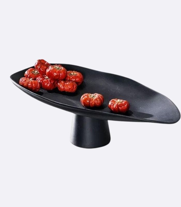 Decorative Tray Handcrafted Porcelain Fruit Bowl Table Storage Black