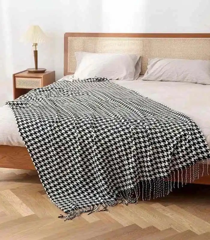 Houndstooth Throw Black and White Modern Sofa Blanket