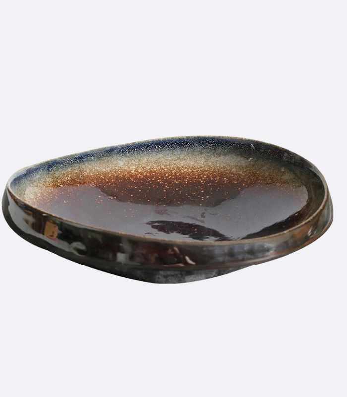 Thick Ceramic Dish Round Brown Glazed Ceramic Plate 20cm