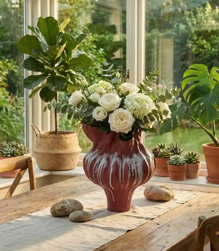 Verdant Ceramic Vase – Handcrafted Sculptural Design with Ombré Glaze Red Large 34 cm