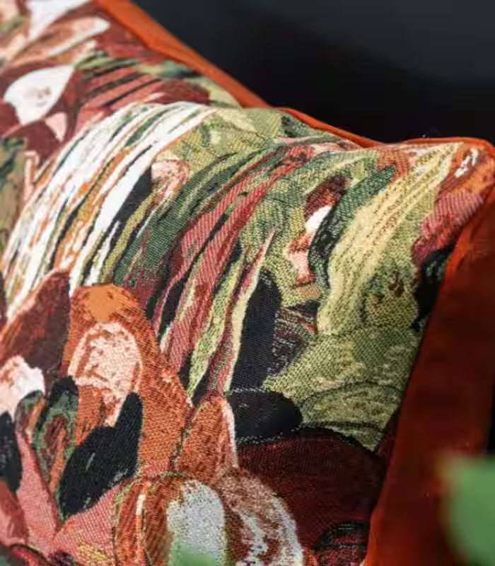 Floral Jacquard Cushion Cover – Artistic Botanical Tapestry Design