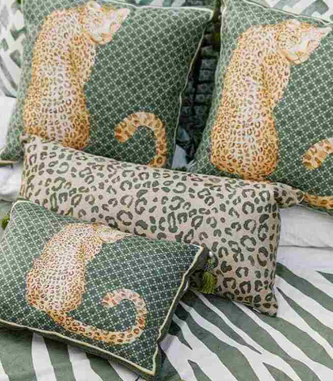 Leopard Cushion Cover Green with Tassels