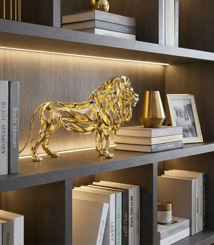 Golden Lion Sculptural Accent Piece Large Decorative Sculpture 31x20 cm