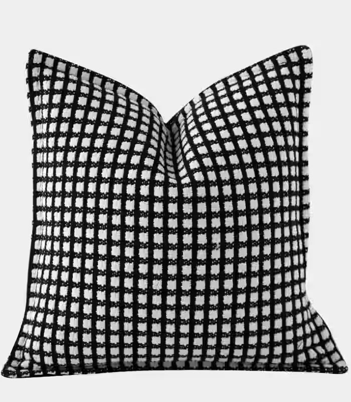 Black & White Checkered Cushion Cover – Woven Elegance (45 cm or 18 in)