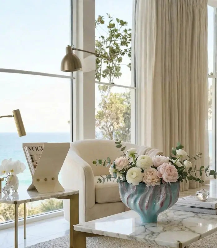 Celestine Aqua Porcelain Vase – Sculptural Wave Design with Coral Accents 36 cm (14.17 in)