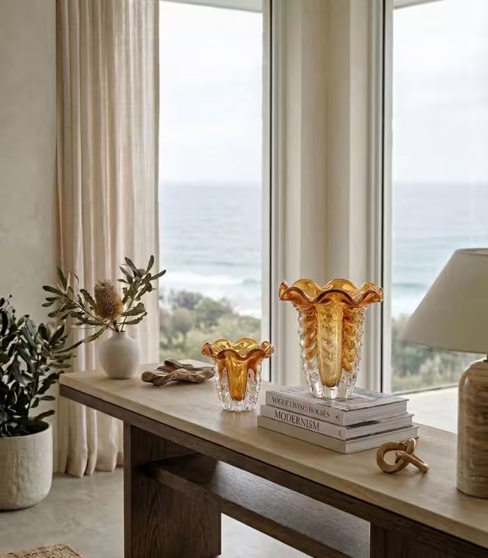 The Deco Amber Glass Vase Tabletop Vase