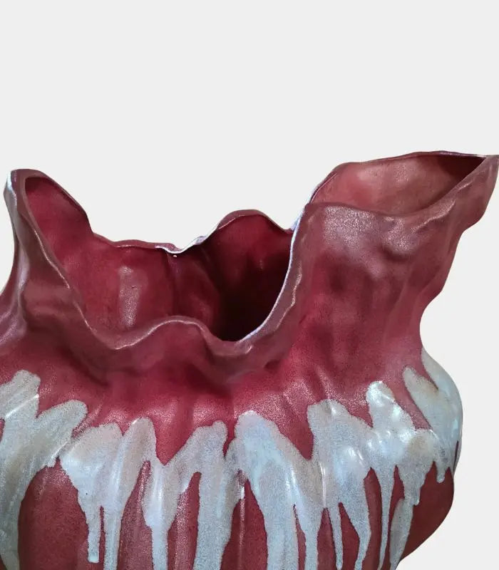 Verdant Ceramic Vase – Handcrafted Sculptural Design with Ombré Glaze Red Large 34 cm