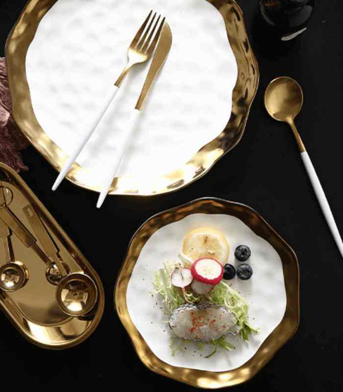 Gold Edge Porcelain Serving Platter Black & White 25cm