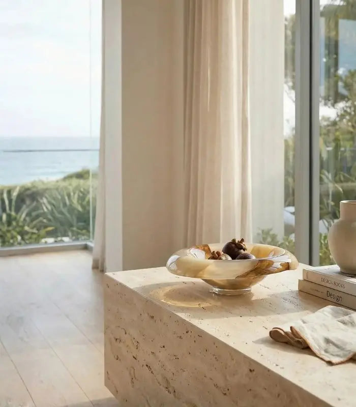 Decorative Bowl - Amber Swirl Handcrafted Glass 27.7 cm