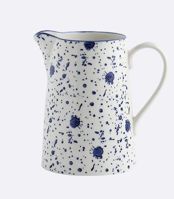 Ceramic Cups & Jug Ink Hand-painted White & Blue