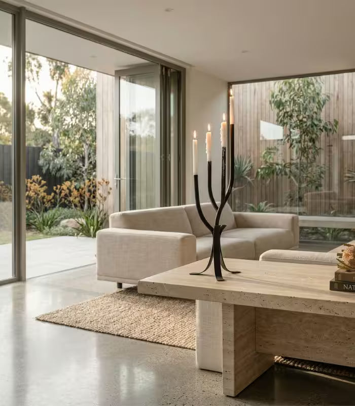 Sculptural Branch Candelabra — Large Iron Candle Holder 64 cm / 25.2" Black