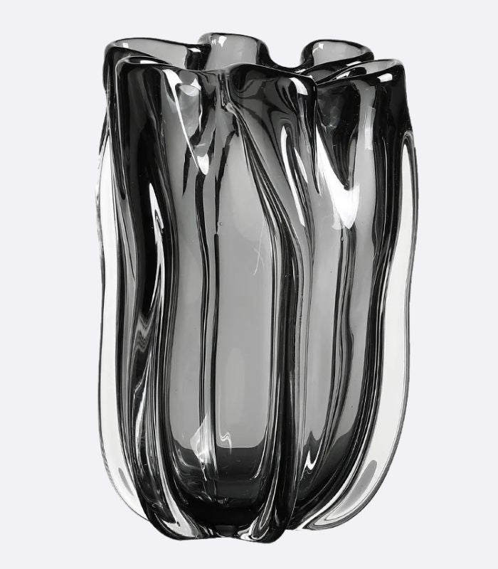 Hand-Blown Glass Vase Floral Black Hue