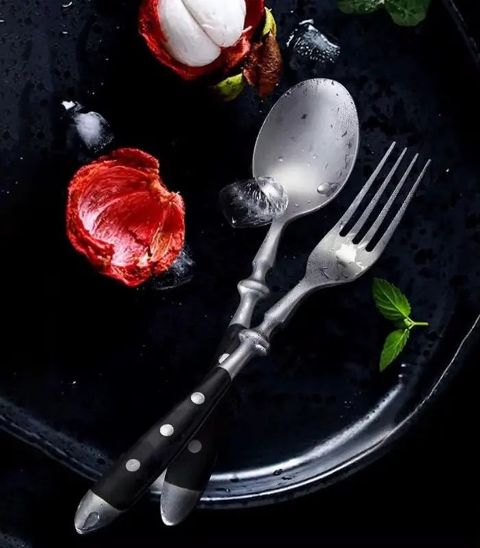 24 Pcs Cutlery Set Winchester Crest Resin and 18/10 Stainless Steel Set for 6 Black