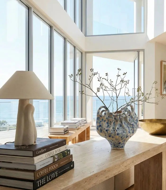 Blue Speckled Ceramic Vase – Handcrafted Contemporary Statement Piece 33 x 36 cm