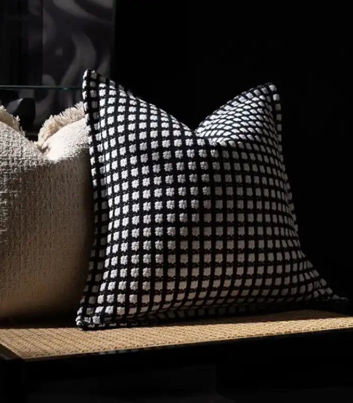 Black & White Checkered Cushion Cover – Woven Elegance (45 cm or 18 in)