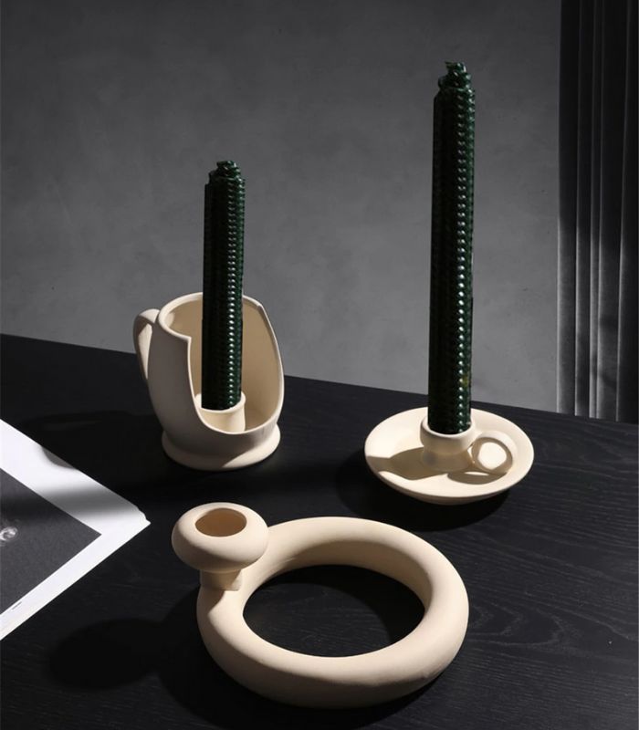 Contemporary Ceramic Candleholder Beige 18x7.5cm