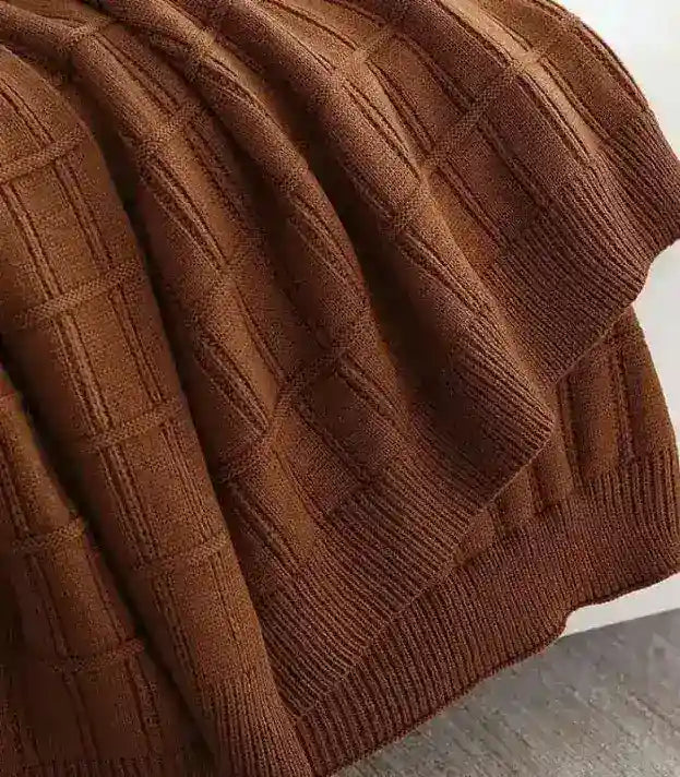 Textured Grid Knit Throw Blanket | Modern Comfort for Bed or Sofa