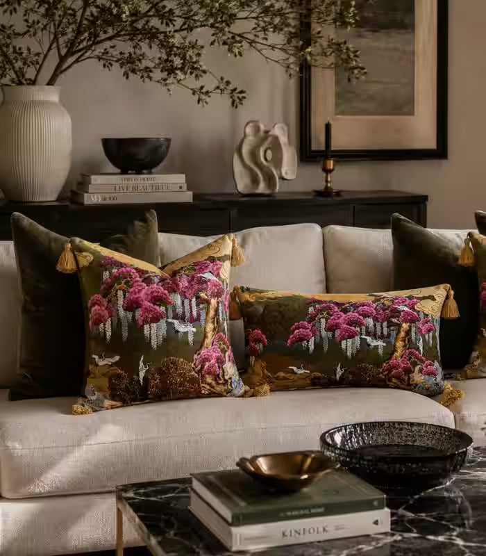 East Asian Garden Tasseled Decorative Cushion Cover - Velvet