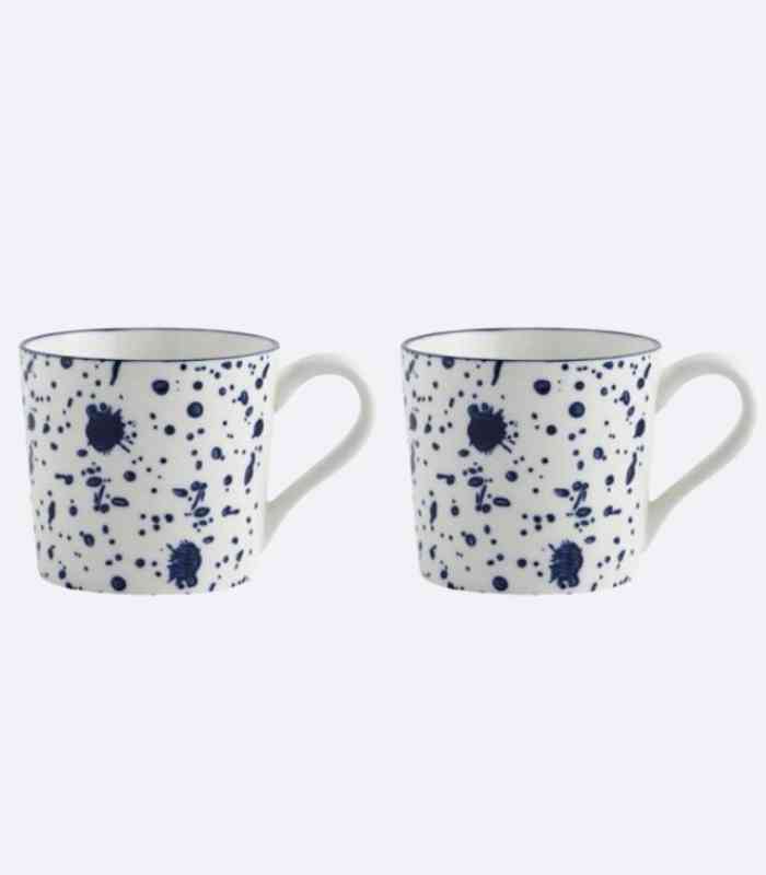 Ceramic Cups & Jug Ink Hand-painted White & Blue