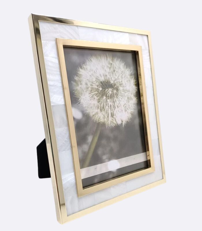 Picture Frame White Shell in Gold Frame 22.5 cm