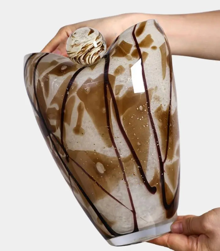 Havana Handblown Glass Vase – Brown & Ivory Swirl Decorative Vase 24.5 cm / 9.6 in