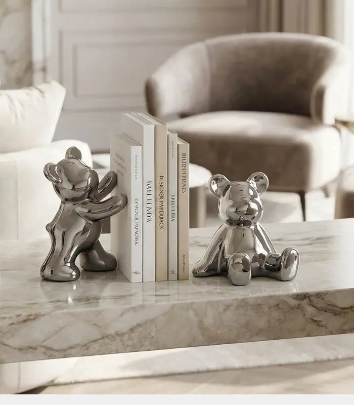 2 Pcs Set Teddy Bear Bookends Ceramic 15-19 cm