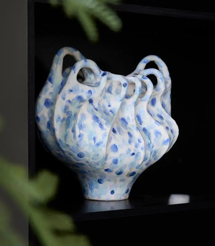 Blue Speckled Ceramic Vase – Handcrafted Contemporary Statement Piece 33 x 36 cm