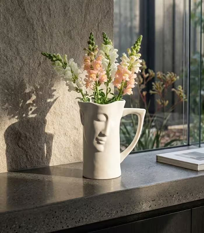 Profilo Sculptural Ceramic Vase Pitcher – Neoclassical Face Design 20 cm