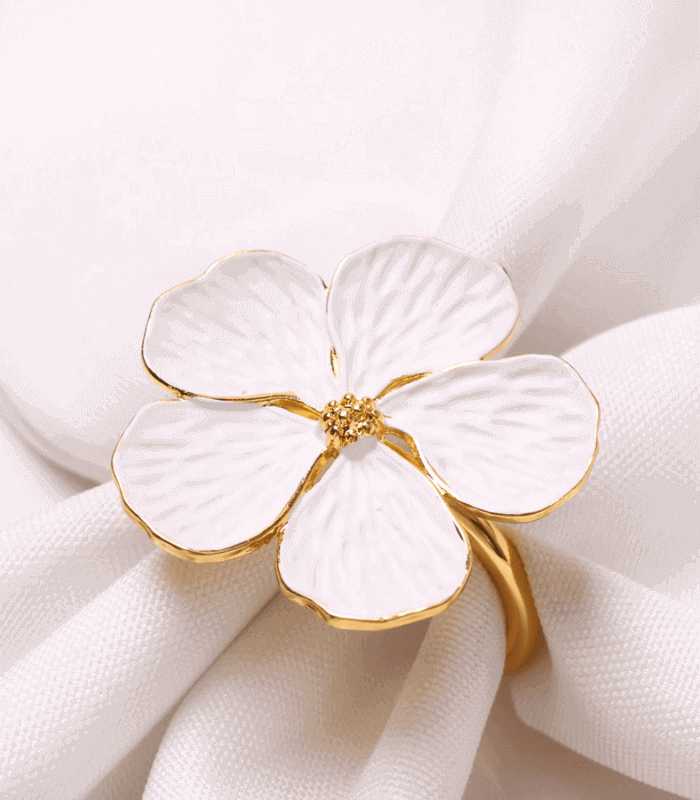 Set of 6 Gold & White Floral Metal Napkin Rings Last Aristocrat