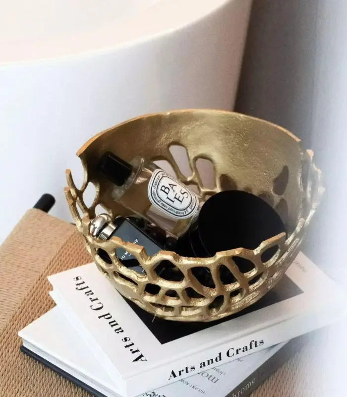 Aurelia Golden Decorative Bowl – Organic Lattice Design 25 cm (9.84 in)