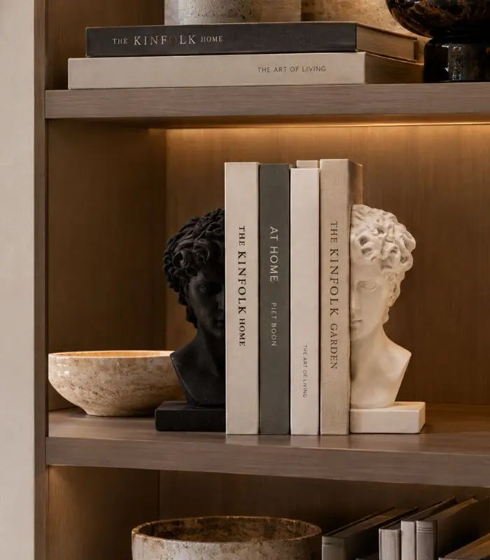 Set of 2 Dorian Black & White Resin Bust Bookends – Classical Michelangelo-Inspired Head 24.5 cm
