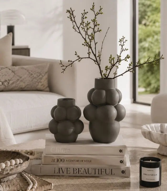 Bubble Ceramic Vase – Sculptural Matte Grey Vase, 2 Sizes